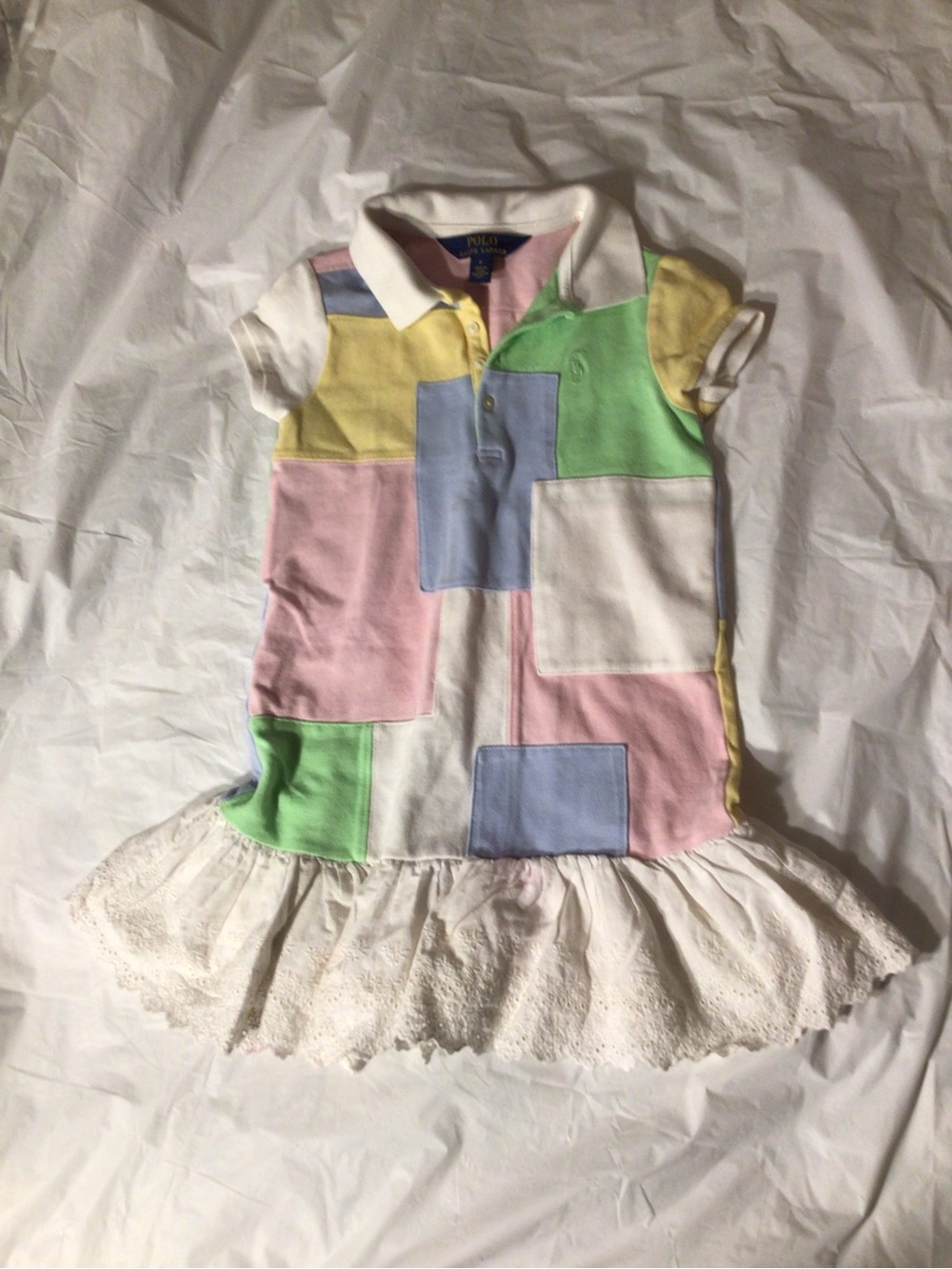 Ralph Lauren Kids Patchwork Polo Dress in White, Pink, Blue, Green, Yellow